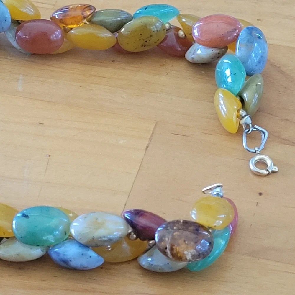 Vintage Multicolor Art Glass Bead Necklace Double Strand 17 Inch